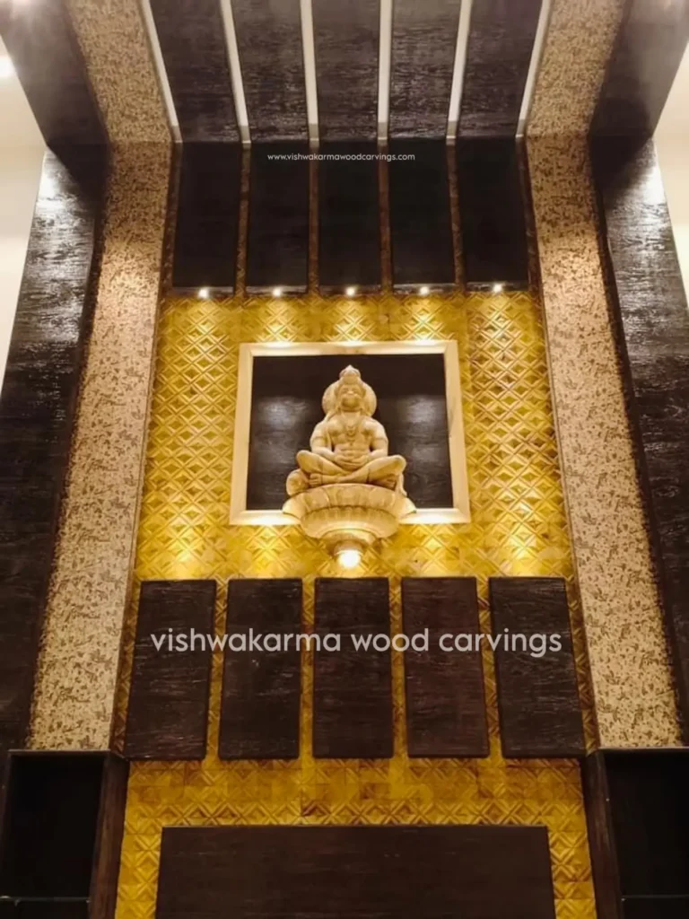 Hand-carved wooden Hanuman statue for home interior décor by Vishwakarma Wood Carvings